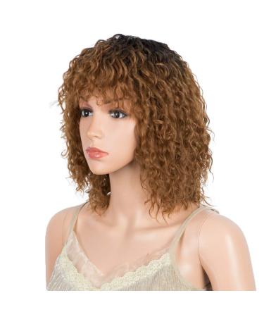 D but Short Curly Ombre Wig with Pony Curl Fringe - 12-Inch Human-Like Wig for Women (TT1B/C30) - Brown with Dark Root - 120g - Buy Online on GoSupps.com