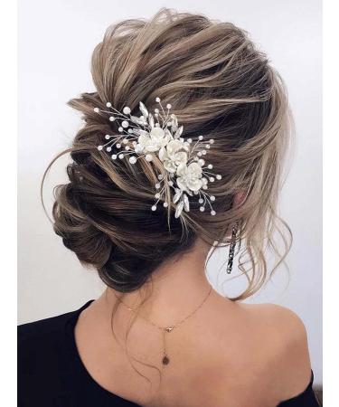 Flower Bride Wedding Hair Comb - Silver Pearl Bridal Hair Piece for Women and Girls | Cosydays Crystal Hair Accessories (A-Flower) - Buy Online on GoSupps.com