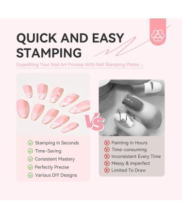 Saviland Nail Art Stamper Plates - 4PCS French Nail Stamping Templates | Reusable Stainless Steel Nail Tools with Plaid Wave and Stripe Patterns - Buy Online on GoSupps.com