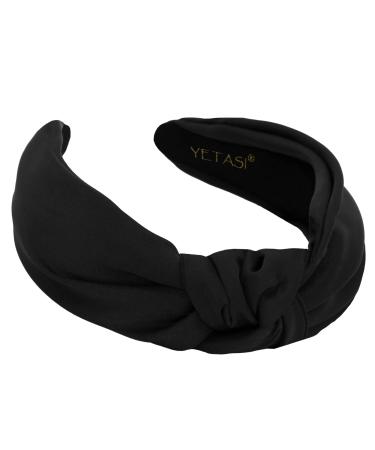YETASI Black Satin Headbands for Women - Elegant  Chic and Comfortable Knotted Headband made of Non-Slip Silk Quality Satin Fabric  Adjustable Size  Built to Last Long