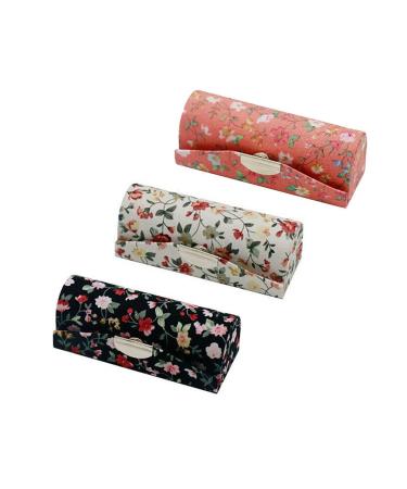 Hanyi 3 Pcs Retro Print Pattern Leather Lipstick Case with Mirror Jewelry Box Lipstick Box