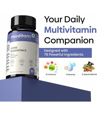Muditam Ayurveda Core Essentials 60 Tablets | Daily Herbal & Multivitamin Supplement | Ayurvedic Inspired Formula | General Wellness & Lifestyle Support (1) - Buy Online on GoSupps.com
