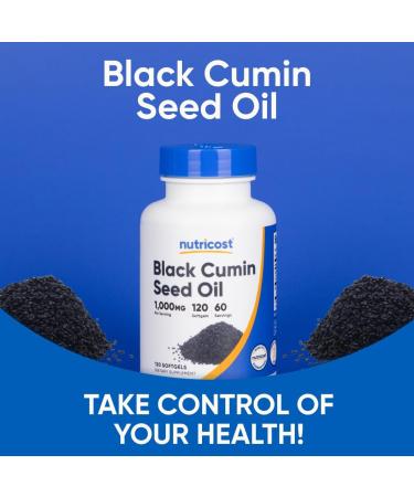 Nutricost Black Seed Oil (Cumin) - Cold Pressed Source of Omega 3 6 9-120 Softgels 1000mg Per Serving 60 Servings - Non-GMO and Gluten Free - Buy Online on GoSupps.com