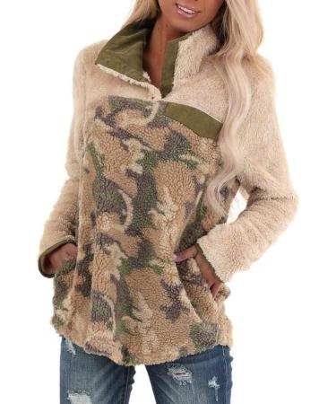 Bigfanshu Woman Dresses Fashion Long Sleeve Plaid Zip Up with Zippered Pockets Winter Jacket Tops Camouflage - Buy Online on GoSupps.com