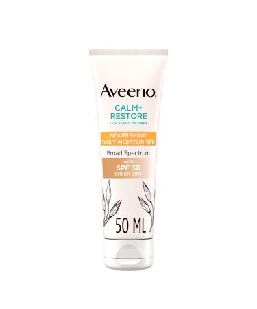 Aveeno Face CALM+RESTORE Nourishing Daily Moisturiser with SPF30 Broad Spectrum For Sensitive Skin With Soothing Oat & 100% Mineral UV Filters Fragrance Free 50ml