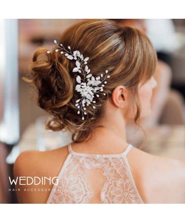 Unicra Bridal Wedding Hair Comb | Silver Rhinestone Leaf Headpiece for Women & Bridesmaids - Elegant Side Accessories - Buy Online on GoSupps.com