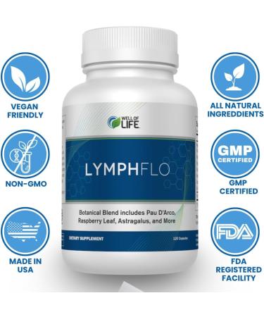 LymphFlo: Herbal Support for Detox Immunity & Well-Being. Formulated with PAU d Arco Cleavers & Red Peony Root in 1100mg 180 V-Capsules to Optimize Lymphatic Function Enhance Vitality Lymphflo with Fulvic Minerals 120 C  - Buy Online on GoSupps.com