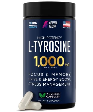 L Tyrosine 1000MG Capsules - All-Natural L- Tyrosine Supplement for Focus & Energy Boost - Non-GMO & Gluten-Free - Vegan L Tryosine 150 Caps - L-tyrosine 500mg x 2 per Serving