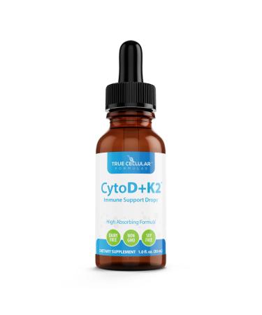 True Cellular Formulas CytoD+K2 1 FL OZ Vitamin D Vitamin K2 Organic Olive Oil Immune Support Drops 30 Servings