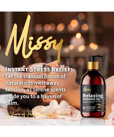Relaxing Massage Oil by Missy - Luxurious Soothing Blend Massage Oil for Date Night with Lavender Chamomile Ylang Ylang & Bergamot Enriched with Vitamin E Lightweight Grapeseed Oil Base 250 ml (Pack of 1) 1 - Buy Online on GoSupps.com