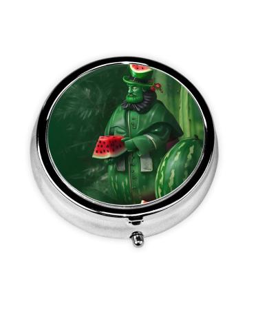 Patrick's Watermelon Festivalround Pill Box 3 Compartments Round Pill Box Organizer for Purse Or Pocket &*Portable Travel Pill Box