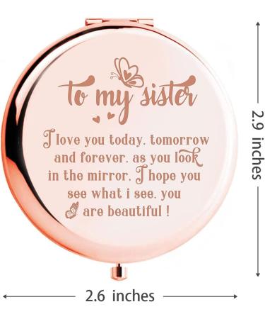 Personalized WHING to My Sister Travel Makeup Mirror - Engraved Compact Pocket Mirror for Best Friends - Sister Birthday Gift - Buy Online on GoSupps.com