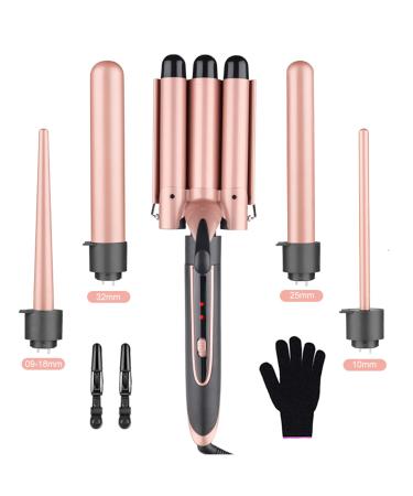 5 in 1 Curling Wand Set Curling Iron Set Hair Wand Curler 3 Barrel Curling Iron with Interchangeable Ceramic Barrels Dual Voltage & LED Display