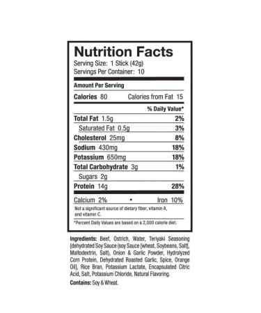 Ostrim Teriyaki Beef & Ostrich Jerky Snack Sticks 1.5 oz - Pack of 10 - Buy Online on GoSupps.com