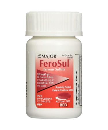 Major Ferosul Ferrous Sulfate-325 Mg (5gr) Iron Supplement 100 Tablets Per Bottle (1 Pack) - Buy Online on GoSupps.com