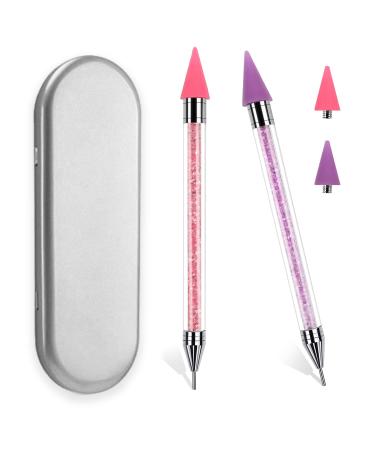 ANGNYA 2 Pack Rhinestone Picker Dotting Pen With 2 Replaceable Wax Tips And  ?1x Tweezer, Dual-ended Diamond Picker Tools for Nails,Wax Pencil for  Rhinestone Stainless Steel Double Head(Pink Purple)
