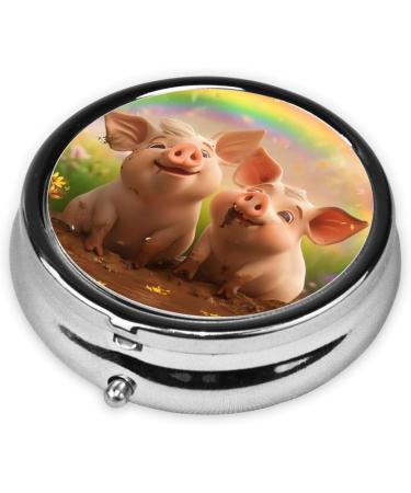 Buy Two Cute Little Pigs Portable Metal Pill Box - Round Mini with 3 Compartments - Ideal for Small Pills | Perfect Travel Accessory - Buy Online on GoSupps.com