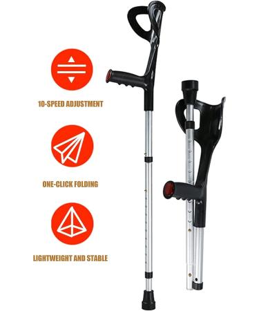 Crutch Folding Elbow Soft Grip Crutches Adjustable 10 Height Slip Resistant Mobility Aid for Elderly Arm Cuff Crutch Foldable Crutch for Handicapped Disabled Adults - Buy Online on GoSupps.com