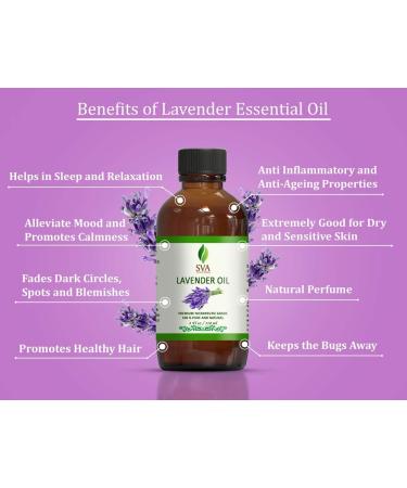 SVA Organics 100% Natural Lavender Essential Oil 4 Fl Oz - Therapeutic Grade Aromatic Oil with Dropper | Aromatherapy Oils Lavender - Pack of 1 - Buy Online on GoSupps.com