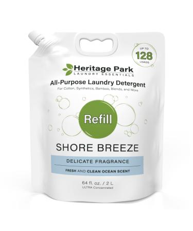 Heritage Park All-Purpose Shore Breeze Lightly Scented pH-Neutral Laundry Detergent - Stain-Fighting Enzymes Ultra Concentrated (64 fl oz Refill Pouch)
