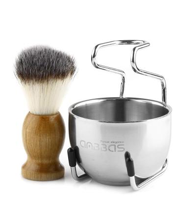 Anbbas 3in1 Vegan Synthetic Badger Shaving Brush Set for Men with Stainless Steel Stand and Bowl - Ideal for Wet Close Shave Beech - Buy Online on GoSupps.com