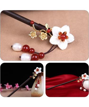 LALAFINA Hanfu Hairpin Wood Metal Hair Clip Hair Sticks Pearl Flower Hair Stick Crystal Hair Clips Vintage Hair Stick Hairpin Wedding Headpiece Shell Flower Women's Ebony Hair up - Buy Online on GoSupps.com