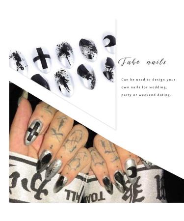 Shop Sethain Shiny Punk Wrong Nails Tips - 24pc Silver Moon Cross Press-On Nails for Women & Girls - International Shipping Available - Buy Online on GoSupps.com