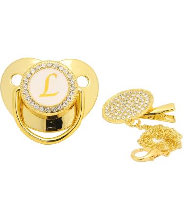 Hyuduo Golden Baby Pacifier - Personalized Curved Design Safe Materials 26 Letters Bling Newborn Essentials with Clips for 6-18 Months - Buy Online on GoSupps.com