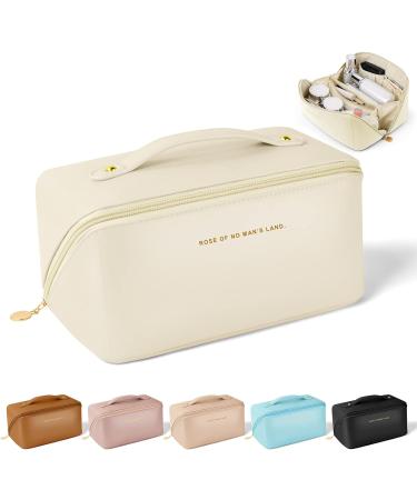 Aucuu Premium PU Large Capacity Cosmetic Travel Bag | Multifunctional Waterproof Organizer | Portable Zipper Bag | Easy to Carry - Gift for Women - Beige - Buy Online on GoSupps.com