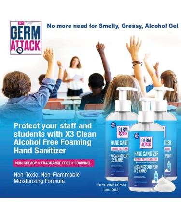 X3 Clean Germ Attack Foaming Hand Sanitizer Alcohol Free and Fragrance Free Moisturizing 250 ml Countertop Size (Pack of 3) - Buy Online on GoSupps.com