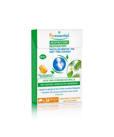 Puressentiel - Respiratory - Pine Mint Lozenges - With Erysimum Extract - Soothes tired throat and vocal cords - 20 lozenges