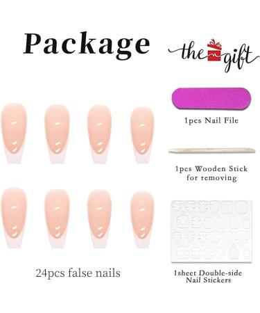French Tips Press on Nails - Nude & White Acrylic Designs for Women | Stick on Fake Nails for Manicure Decoration - Buy Online on GoSupps.com
