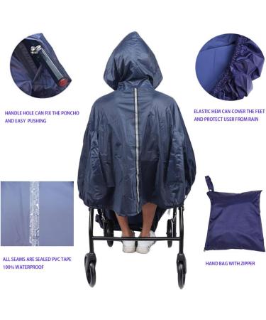 Poncho Raincoat for Wheelchair Hooded Reflective Strips Waterproof Windproof Lightweight for Elderly and Patient (Dark Blue) - Buy Online on GoSupps.com