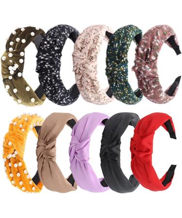 Wide Alice Bands Bow Knot Fabric Headbands Knotted Hair Bands Elastic Fabric Hair Scarf 1920s Accessories for Women (Pearls12) - Buy Online on GoSupps.com
