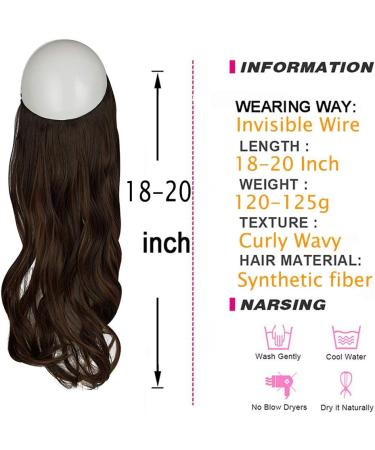 Halo Wavy Curly Hair Extensions 18 Dark Brown Mix Light Auburn - Heat Resistant Synthetic Hairpiece for Women by OMGREAT - Buy Online on GoSupps.com