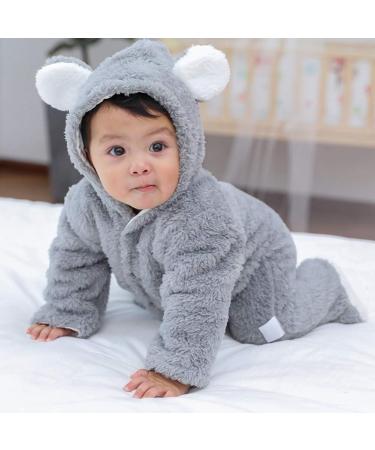 Ceguimos Newborn Baby Hooded Snowsuit Jacket | Warm Fleece Cartoon Bear Romper | Grey 9-12 Months - Buy Online on GoSupps.com