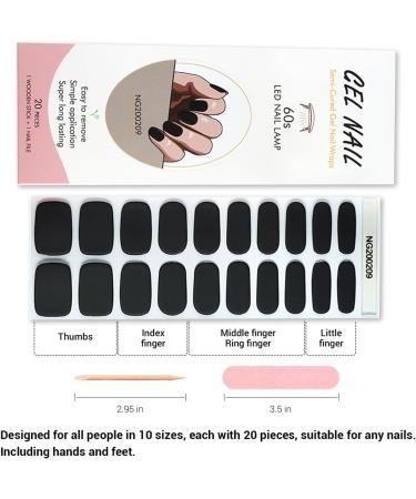 Foyute Semi Cured Gel Nail Strips 20 Pcs Soft Self-Adhesive Gel Nail Polish Wraps Sticker for Salon-Quality Manicure Set Long Lasting Easy to Apply & Remove Nail File & Wooden Stick Matte black - Buy Online on GoSupps.com