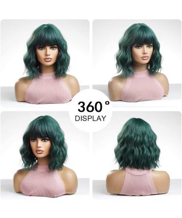 OUFEI Short Green Wavy Wig for Women - Synthetic Heat Resistant Hair for Daily Party & Cosplay - 13 Inches - Buy Online on GoSupps.com