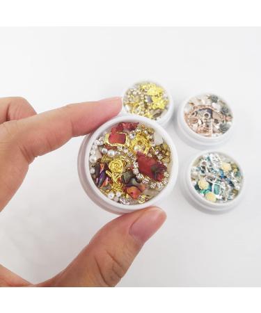 Doyizz 3D Nail Art Charms: Rose Flower Metal Studs, Rhinestones, Chain, Shell Slices - 4 Box Mixed Style Nail Art Decoration - Buy Online on GoSupps.com