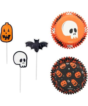 Halloween Cupcake Decorating Kit - Kit Includes 48 halloween themed cupcake liners 24 Skull Bat and Pumpkin cupcake toppers and Sprinkle Mix Featuring 6 Different Halloween Sprinkles! - Buy Online on GoSupps.com