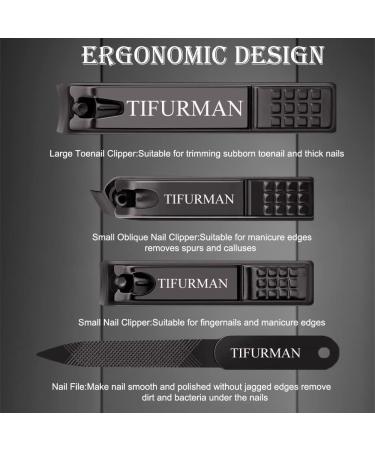 TIFURMAN Nail Clippers Set - 4pcs Cutter for Fingernail, Thick Toenail, and Ingrown Nail with File - Stocking Stuffers for Men and Women (Black) - Buy Online on GoSupps.com