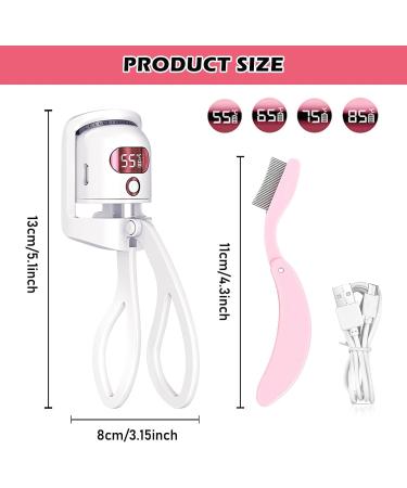 Eyelash Curler Heated with LED Display Electric Eyelash Curler Rechargeable USB-C Eyelash Curler with 3 Temperature Modes Silicone Heating Pad Auto Stop Wide Angle Design for All Eyelashes White - Buy Online on GoSupps.com