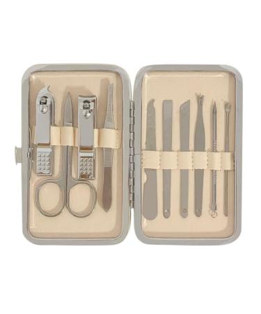 GZSYWZ Nail Clipper Set 10 Pcs Professional Nail Care Tools Stainless Steel With Button Box Beige Portable Manicure Nail Beauty Gift Set Travelling Multifunction