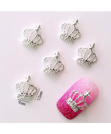 JERCLITY 100pcs 3D Silver Crown Nail Charms Studs Set with Clear Crystals - Manicure Jewelry for Women and Girls - Buy Online on GoSupps.com