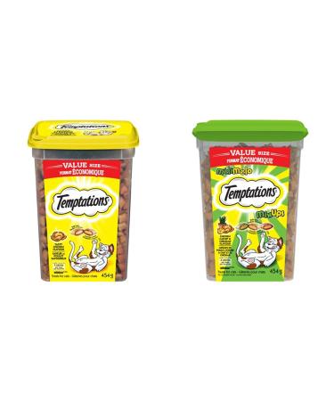 TEMPTATIONS Adult Cat Treats Tasty Chicken Flavour 454g Tub + TEMPTATIONS Mix-Ups Adult Cat Treats Catnip (Chicken Catnip & Cheddar Flavour) 454g Tub Cat Treats + Cat Treats Catnip Chicken 454 g (Pack of 1)
