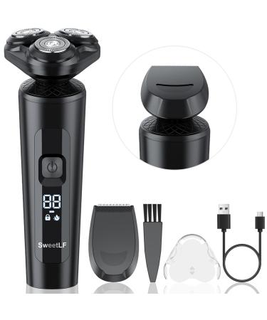 Electric Shavers for Men Ipx7 Waterproof Electric Razors for Shaving (2024 New) Electric Shavers for Men Face Rechargeable by Type-C Cordless LED Display Portable Men Gift Idea Black