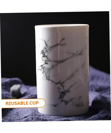Ohphcall Mundish Cup Teaspoon Holder | Practical Bathroom Toothbrush & Mouthwash Holder | Ceramic Marble Design - Buy Online on GoSupps.com