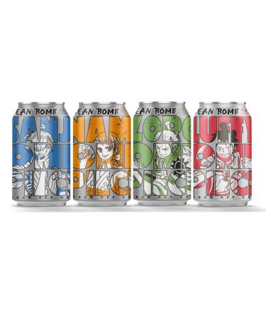 YHB Ocean Bomb x One Piece Collaboration Sparkling Water - (Straw Hat Crew: Luffy Nami Zoro Sanji) Assorted 330ml*4 Cans