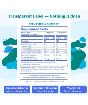 FIRST DAY Teen Brain & Focus Supplement Gummies Ages 13 18 | Study & Concentration Support with Cognizin Citicoline & Phosphatidylserine | Vegan, Non-GMO, Caffeine-Free | 30-Day Supply - Buy Online on GoSupps.com