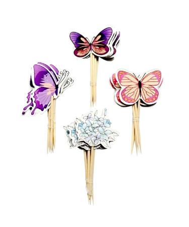 Colorful fun Pets Sloths Cats Dogs Butterflies Cupcake Toppers. Set of 12. (Butterflies)